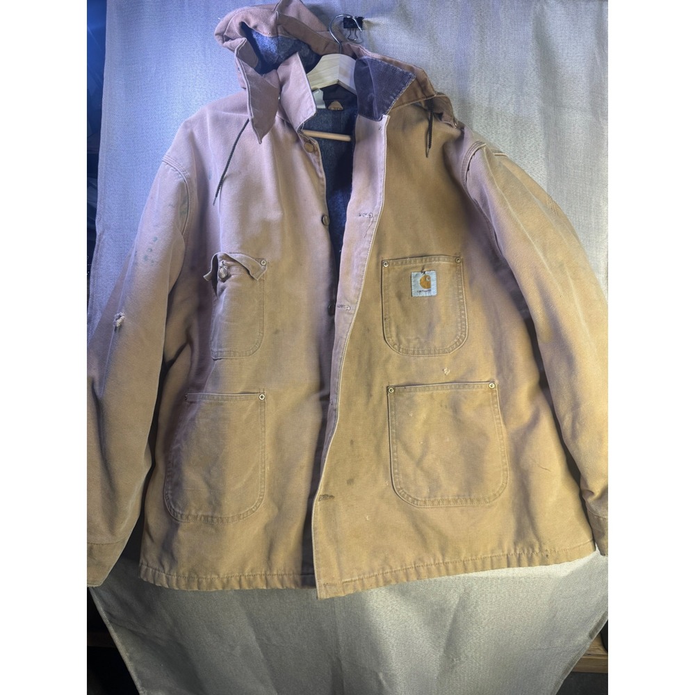 Vintage Carhartt Blanket Lined Chore Coat Jacket Duck Canvas Distressed USA XL